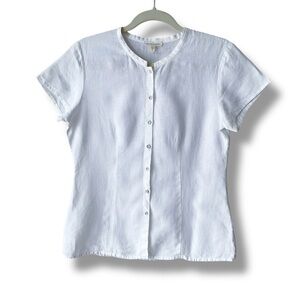 Eileen Fisher Band Collar White Linen Shirt Size XS